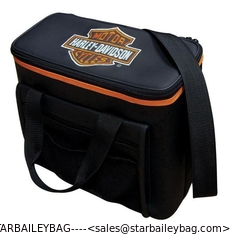 China Cooler Pack. Fits a 12-Pack. Orange Bar &amp; Shield logo. Zipper top and carrying handle. Has supplier
