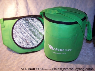 China 2 Lot Green Circular Round Fabric Insulated Cooler Bag 11&quot; H x 9&quot; D &quot;Well Care&quot; supplier