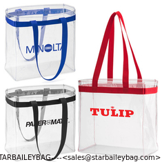 China Lightweight Crystal clear 0.2mm PVC tote with bold color web band accent supplier