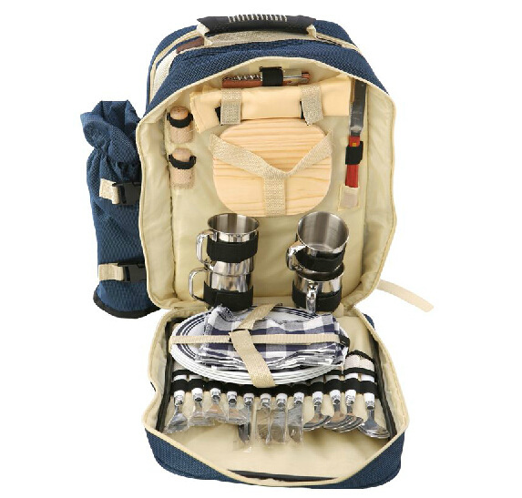4 person sets Insulated Picniclunch Backpack , Hiking Camping Basket Wine