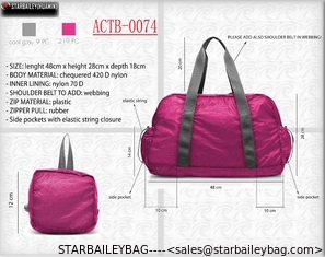 China 70D red color nylon foladble travel bag-folding traveling tote bag-fashional handbag desig supplier