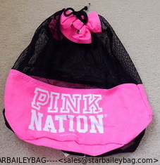 China Victoria's Secret Pink Black Mesh Backpack Pink Nation Bag Black Gym Hiking supplier