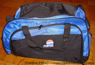China Gym Bag-Advertising PROMOTIONAL Travel DUFFLE BAG Blue Black Logo Beverage Soda-Duffle, supplier