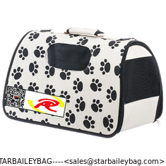 China Pet Life Airline Approved Zippered Folding Pet Carrier - Beige &amp; Paw Print supplier