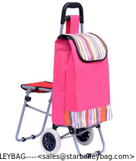 China Trolley Dolly with Seat 600D polyester Light Weight Trolley Bag Folding Chair Shopping Cart supplier
