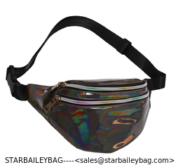 China Fashion Waist Pack Holographic Waist Bag Large Fanny Belt Laser Leather Design Bum Bag 3 Pouches Rainbow Zipper Wholesal supplier