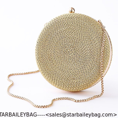 China Ready To Ship: Novelty Ladies Purses Metal Chains Straps PU Leather Woven Disk Shape Handbag Women Evening Bags supplier