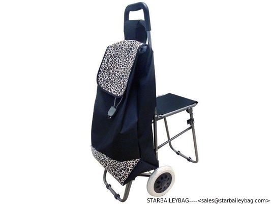 Trolley Dolly with Seat 600D polyester Light Weight Trolley Bag Folding Chair Shopping Cart supplier