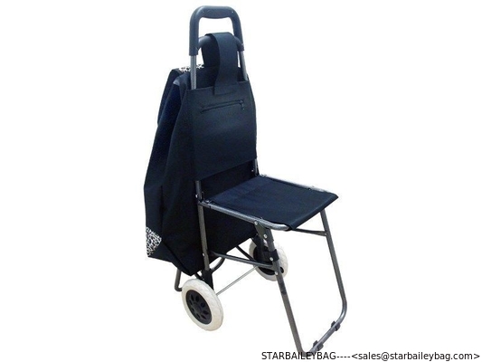 Trolley Dolly with Seat 600D polyester Light Weight Trolley Bag Folding Chair Shopping Cart supplier