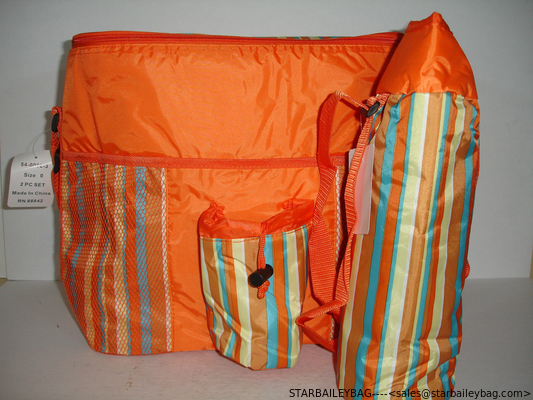 Insulated 2 Piece Orange collapsible cooler bag Striped Cooler &amp; Thermos Bags NEW Great for Beach camping supplier