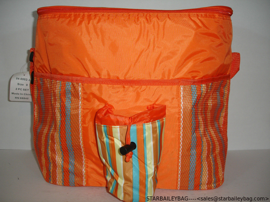 Insulated 2 Piece Orange collapsible cooler bag Striped Cooler &amp; Thermos Bags NEW Great for Beach camping supplier