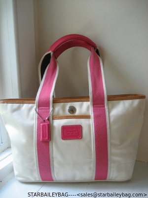 canvas handbag hight quality Tote White Satin Nylon and Pink Webbing Tote Bag supplier