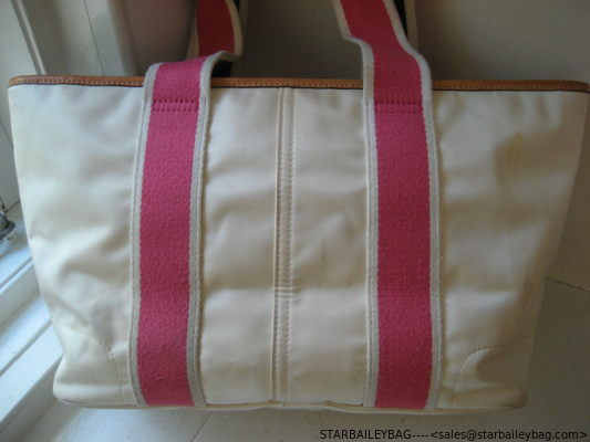 canvas handbag hight quality Tote White Satin Nylon and Pink Webbing Tote Bag supplier