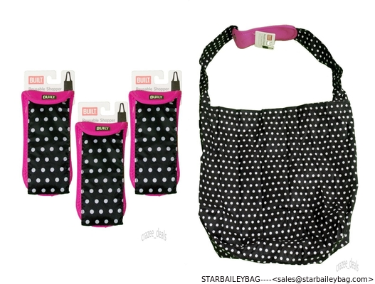 Lot Of 3 BUILT Comfy Reusable 2 in 1 Shopping Bag Tote Bags Back & White Dot NEW supplier