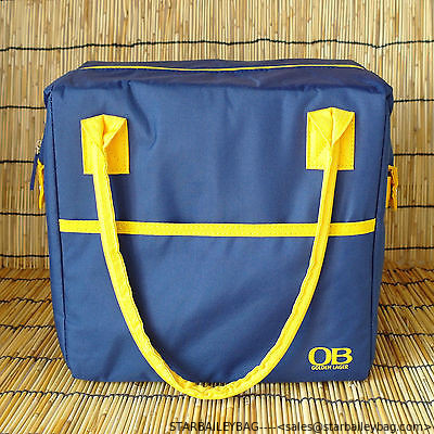 Insulated cooler blue bag yellow strap for picnic with one outer pocket supplier