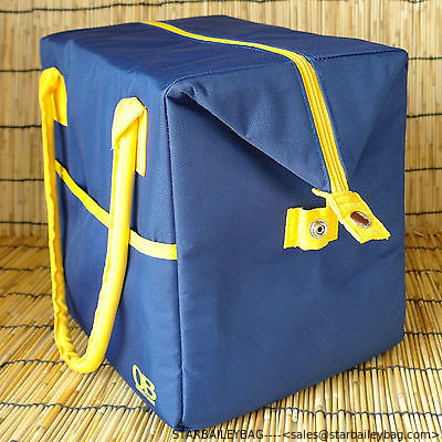 Insulated cooler blue bag yellow strap for picnic with one outer pocket supplier