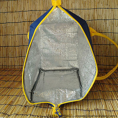 Insulated cooler blue bag yellow strap for picnic with one outer pocket supplier