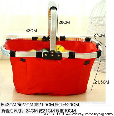 Metal Handle shopping basket bag with 210D polyetser lining rubber feet stand supplier