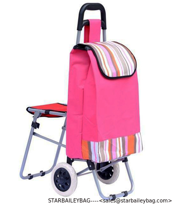 Trolley Dolly with Seat 600D polyester Light Weight Trolley Bag Folding Chair Shopping Cart supplier