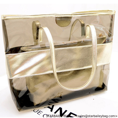 Clear PVC Beach Totes Bag Sets Top Handle Handbag-Zipper Purses Wallets Women 2pcs In 1 Hand Bag Set supplier