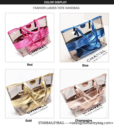 Clear PVC Beach Totes Bag Sets Top Handle Handbag-Zipper Purses Wallets Women 2pcs In 1 Hand Bag Set supplier