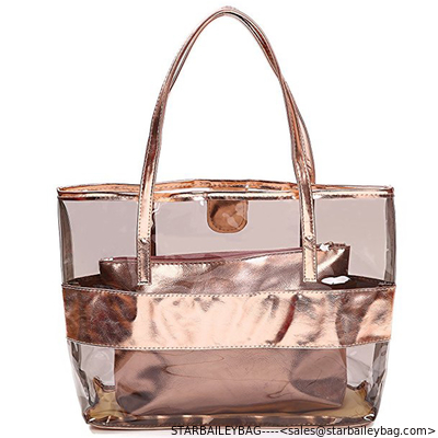 Clear PVC Beach Totes Bag Sets Top Handle Handbag-Zipper Purses Wallets Women 2pcs In 1 Hand Bag Set supplier