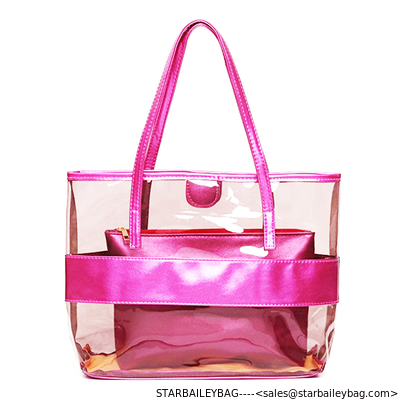 Clear PVC Beach Totes Bag Sets Top Handle Handbag-Zipper Purses Wallets Women 2pcs In 1 Hand Bag Set supplier