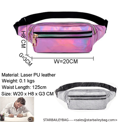 Holographic Leather Fanny Belts Bag Laser Cute Smarts Waist Bag Outdoor Sports BikingWaist Packs Running Bum Bag supplier