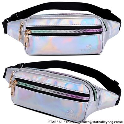 Holographic Leather Fanny Belts Bag Laser Cute Smarts Waist Bag Outdoor Sports BikingWaist Packs Running Bum Bag supplier