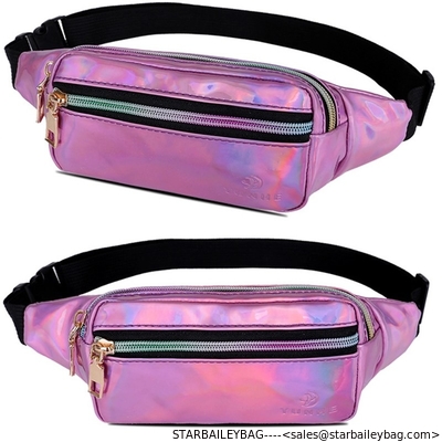 Holographic Leather Fanny Belts Bag Laser Cute Smarts Waist Bag Outdoor Sports BikingWaist Packs Running Bum Bag supplier