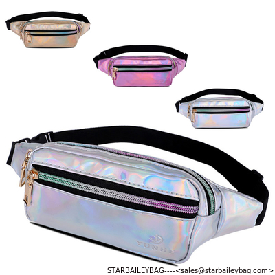 Holographic Leather Fanny Belts Bag Laser Cute Smarts Waist Bag Outdoor Sports BikingWaist Packs Running Bum Bag supplier