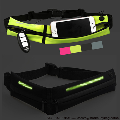 Reflective Jogging Bum Bag Double Pouch Adjustable Spandex Waist Bag Running Belts Neoprene Fanny Fitness Packs Slim Wai supplier