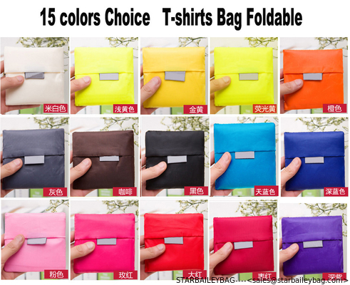 Custom 210D Polyester T-Shirt Bag Solid Color foldable shopping bag 15 color mix Foldable Promotional Totes Bag supplier