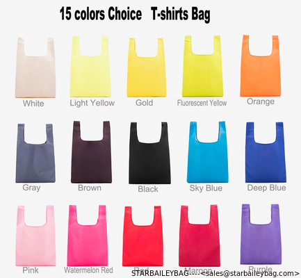 Custom 210D Polyester T-Shirt Bag Solid Color foldable shopping bag 15 color mix Foldable Promotional Totes Bag supplier