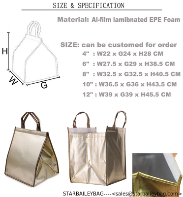 Custom Aluminum foil cooler bag for food Logo Prints insulated Lunch bag many size 4&quot; 6&quot; 8&quot; 10&quot; 12&quot; supplier