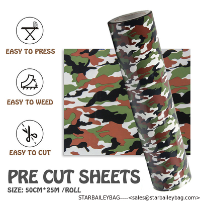 Custom Camouflage Heat Transfer Vinyl for vinil textile camo htv T-shirt iron on digital transfer films supplier