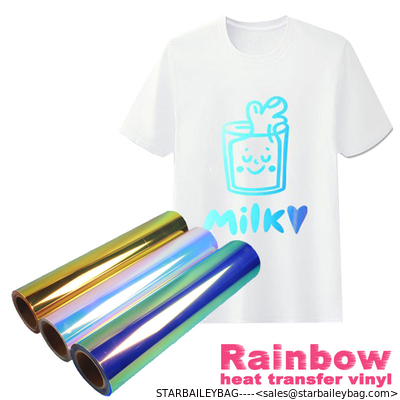 Custom Rainbow Heat Transfer Vinyl iridescent chameleon htv T-shirt iron on digital transfer films supplier