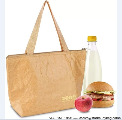 Customized Dupont Cooler Bag  kraft paper small Tyvek lunch bag cooler insulated tote bag supplier