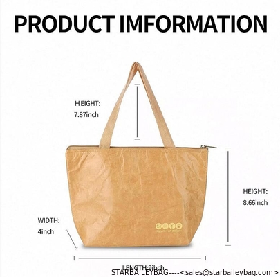 Customized Dupont Cooler Bag  kraft paper small Tyvek lunch bag cooler insulated tote bag supplier